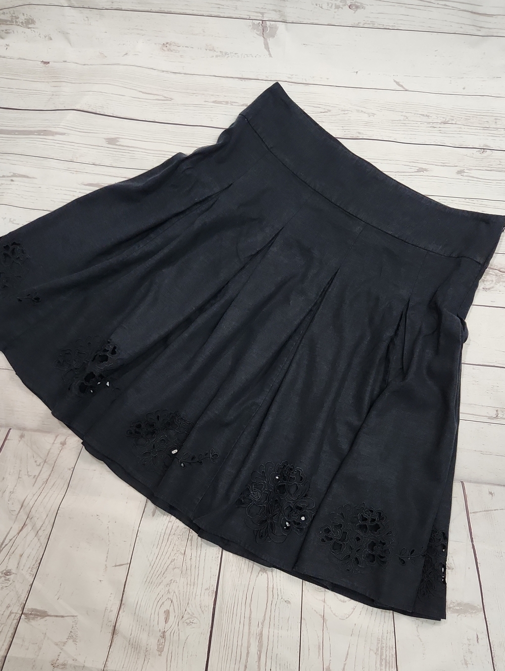 Hillard & Hanson Black Circle Skirt with Floral Cutouts